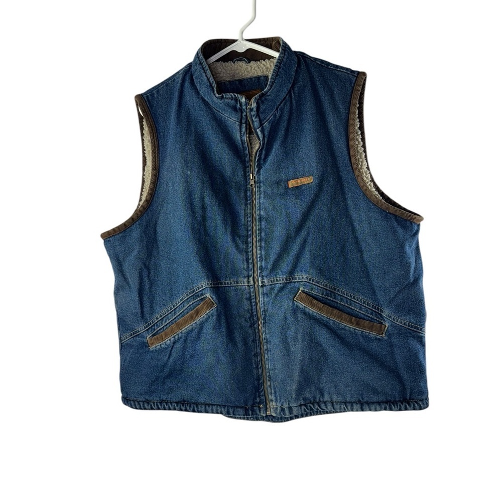 Wrangler Hero- Full Zip Denim Corduroy Sherpa Lined Blue Jean Vest Men's Size XL
